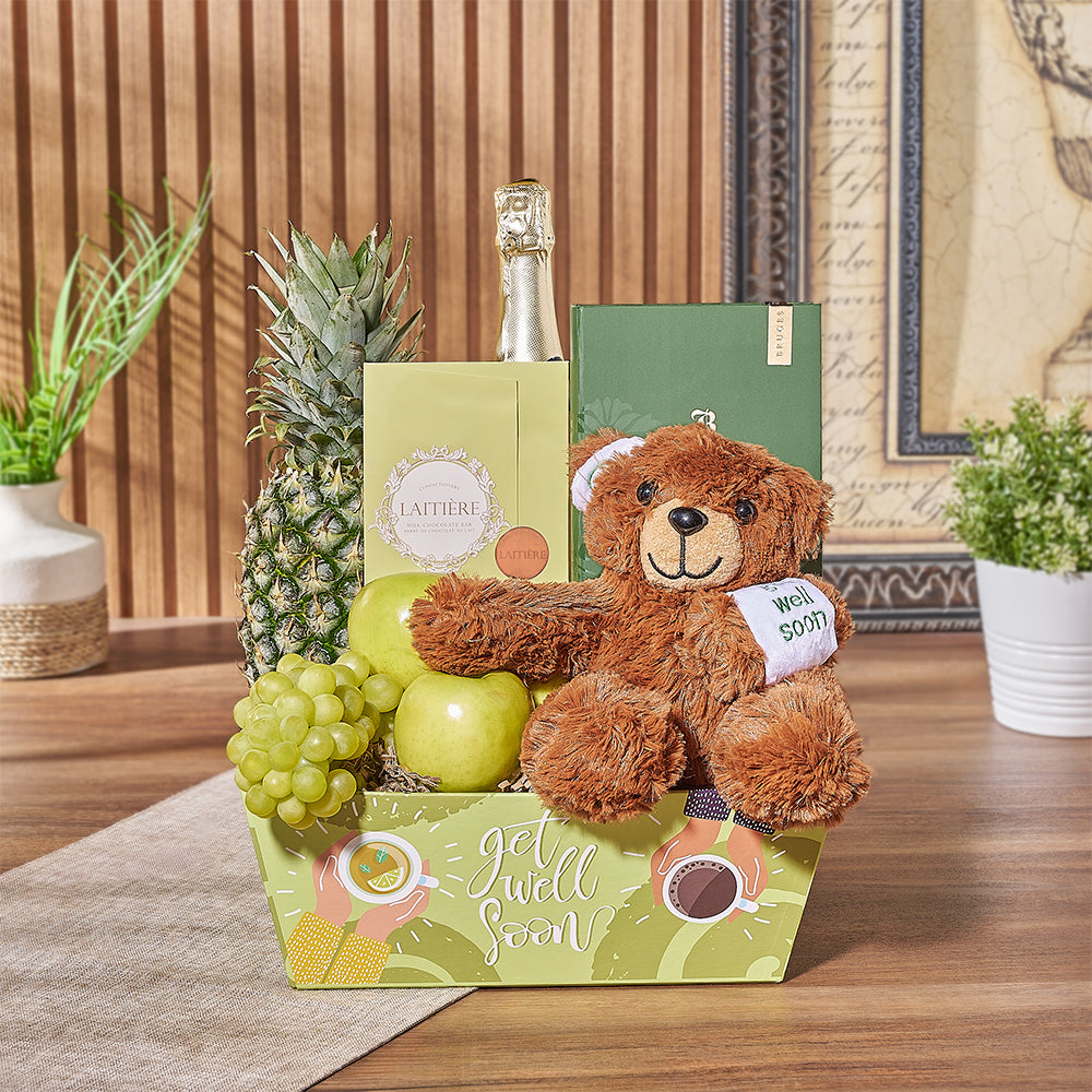 Get Well Sparkling Wine Basket Gift – how the gift is presented