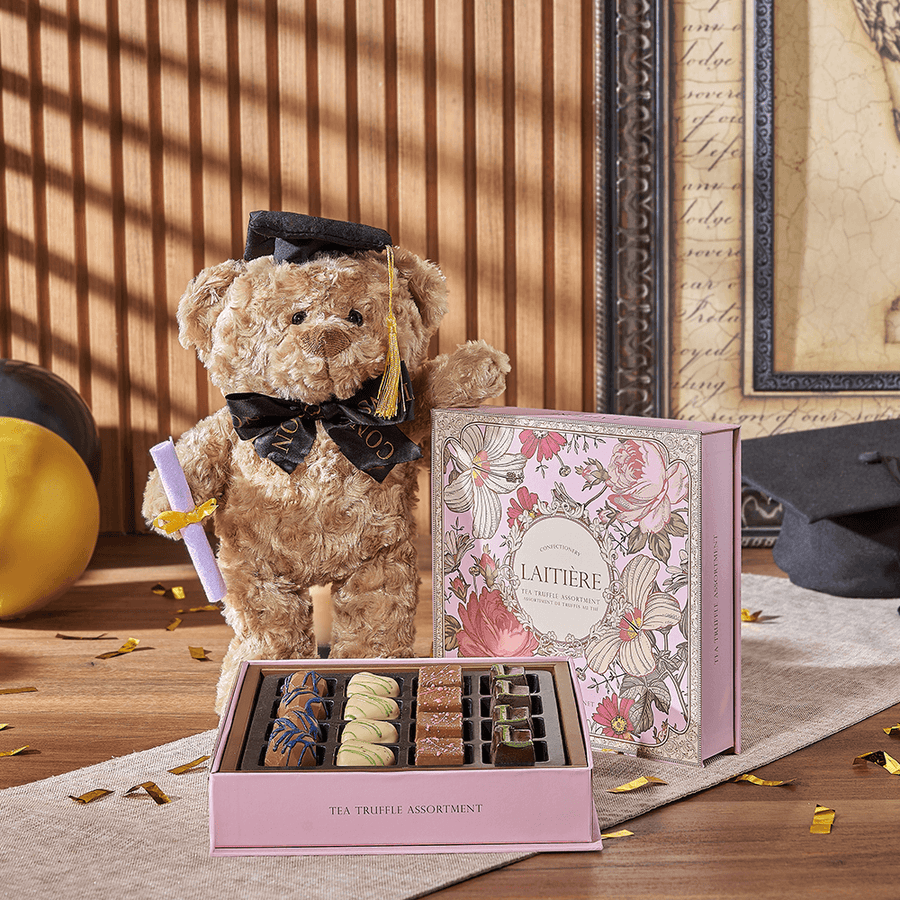 Indulgent Graduation Gift Set, graduation gift, graduation, chocolate gift, chocolate, plush gift, plush, Maine delivery