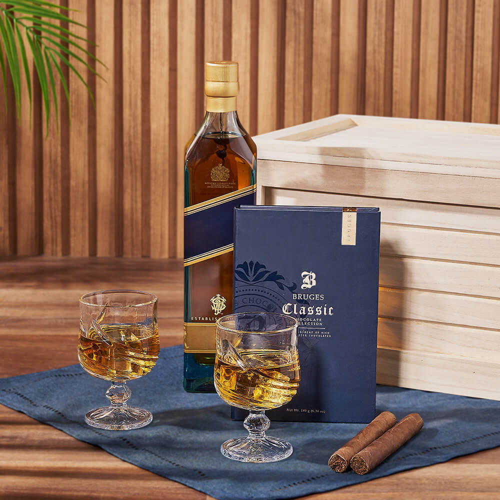 Whiskey Basket with Snifters – how the gift is presented