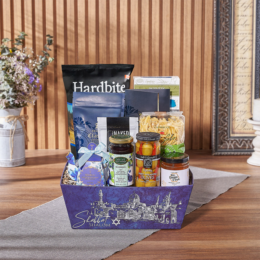 The Basket of Kosher Treats offers a delightful array of snacks, making it an ideal choice for sending your well wishes to a friend, family member, or colleague, Maine delivery