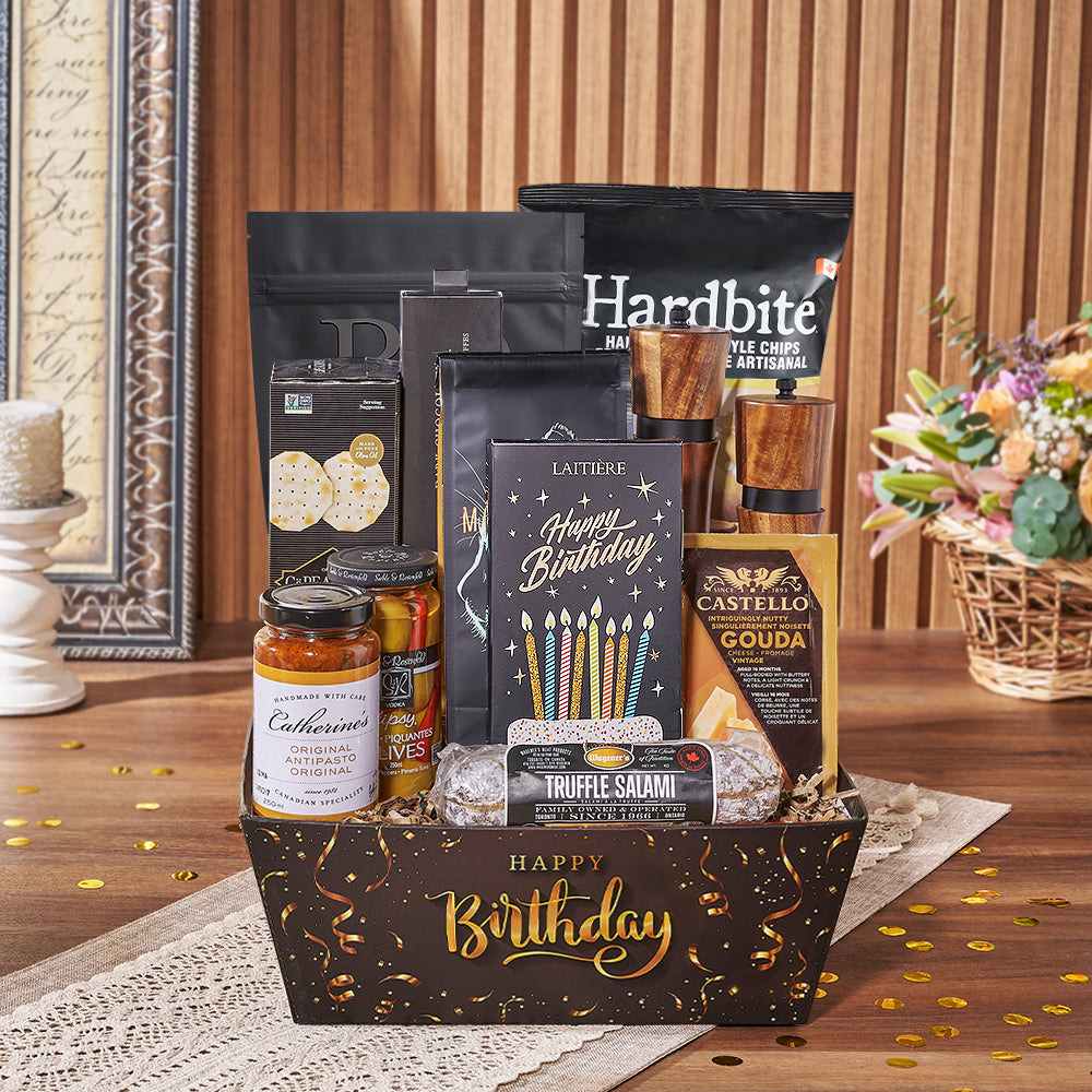 Birthday Espresso and Cheese Basket – how the gift is presented