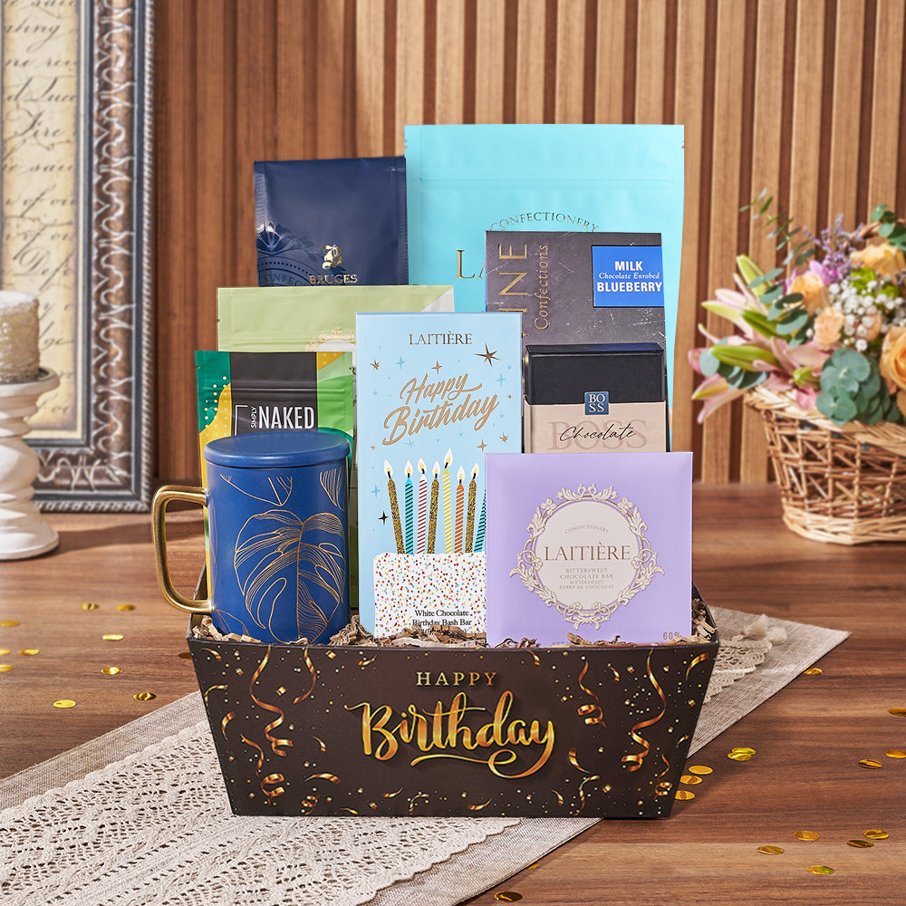 Birthday Coffee Snack Gift Tray – how the gift is presented