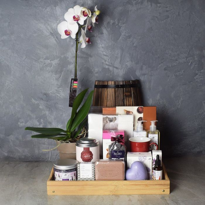 Orchid Plant and Spa Accents – how the gift is presented