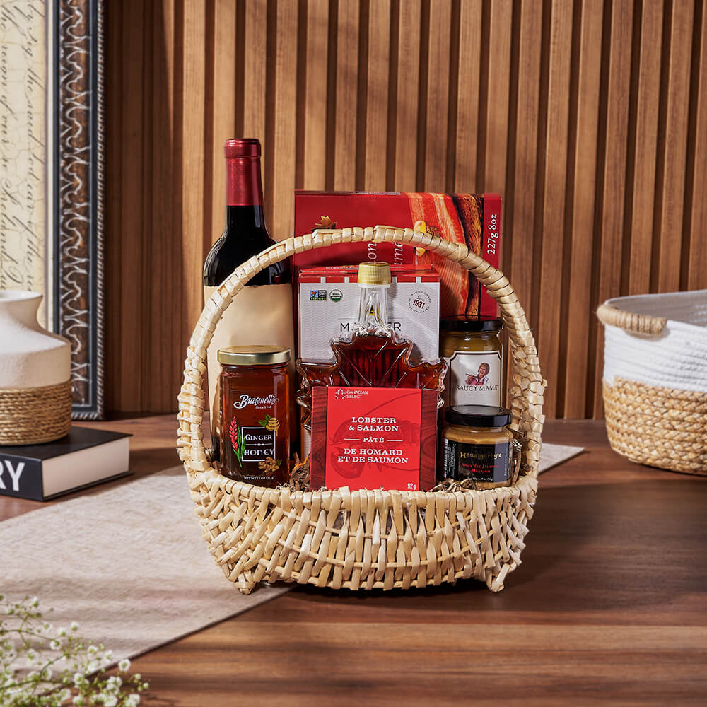Lobster Salmon and Wine Gift Basket – how the gift is presented