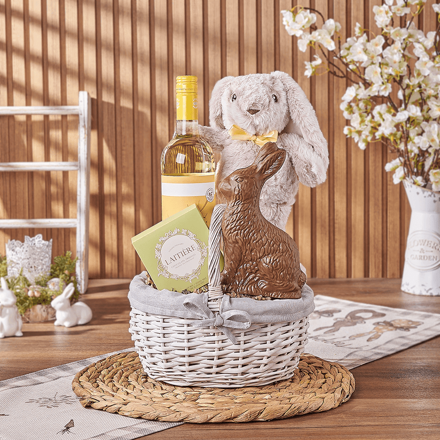 Easter Bunny Wine & Chocolate Basket, easter gift, easter, wine gift, wine, chocolate gift, chocolate, Maine delivery