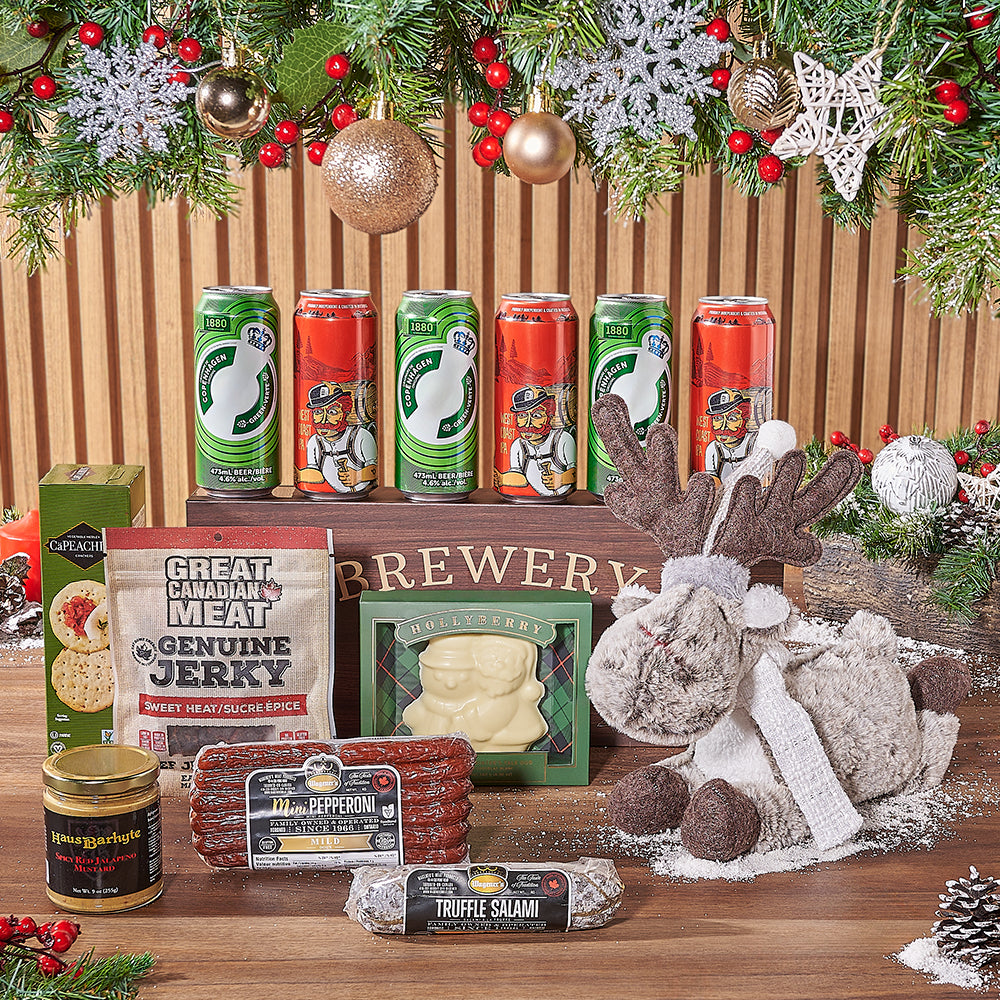 Holiday Beer Basket with Salami – how the gift is presented