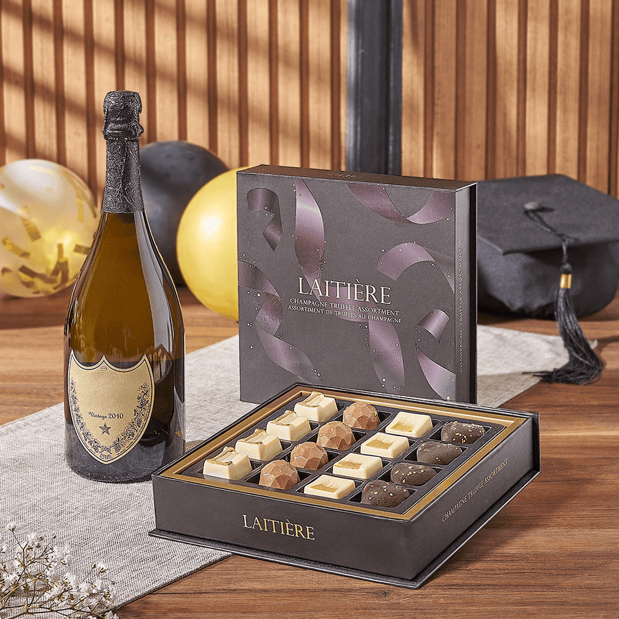 Graduation Champagne & Truffle Gift, graduation gift, graduation, champagne gift, champagne, sparkling wine gift, sparkling wine, chocolate gift, chocolate, Maine delivery