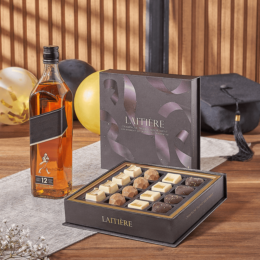 Graduation Spirits & Truffle Gift, graduation gift, graduation, liquor gift, liquor, chocolate gift, chocolate, Maine delivery