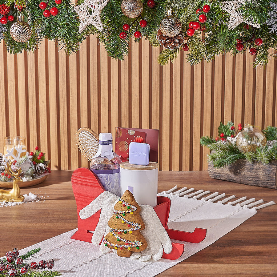 Holiday Spa Gift Sleigh, spa gift, spa, Christmas gift, Christmas, chocolate gift, chocolate, Maine delivery