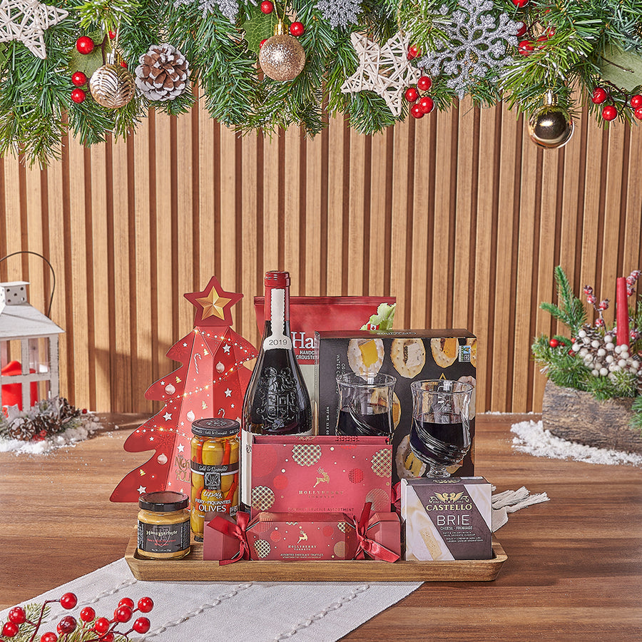 Holiday Wine & Treats Gift Basket, christmas gift, christmas, wine gift, wine, chocolate gift, chocolate, Maine delivery