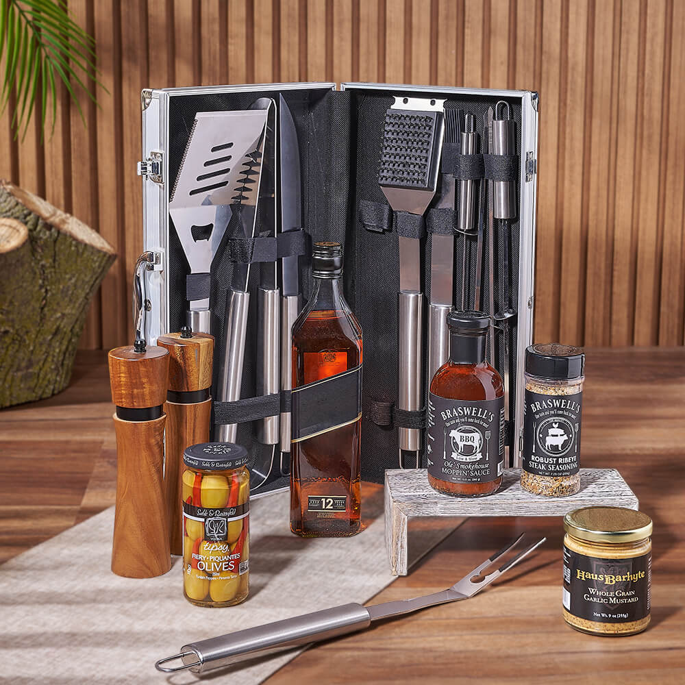Gourmet Grilling Gift Set with Liquor – how the gift is presented