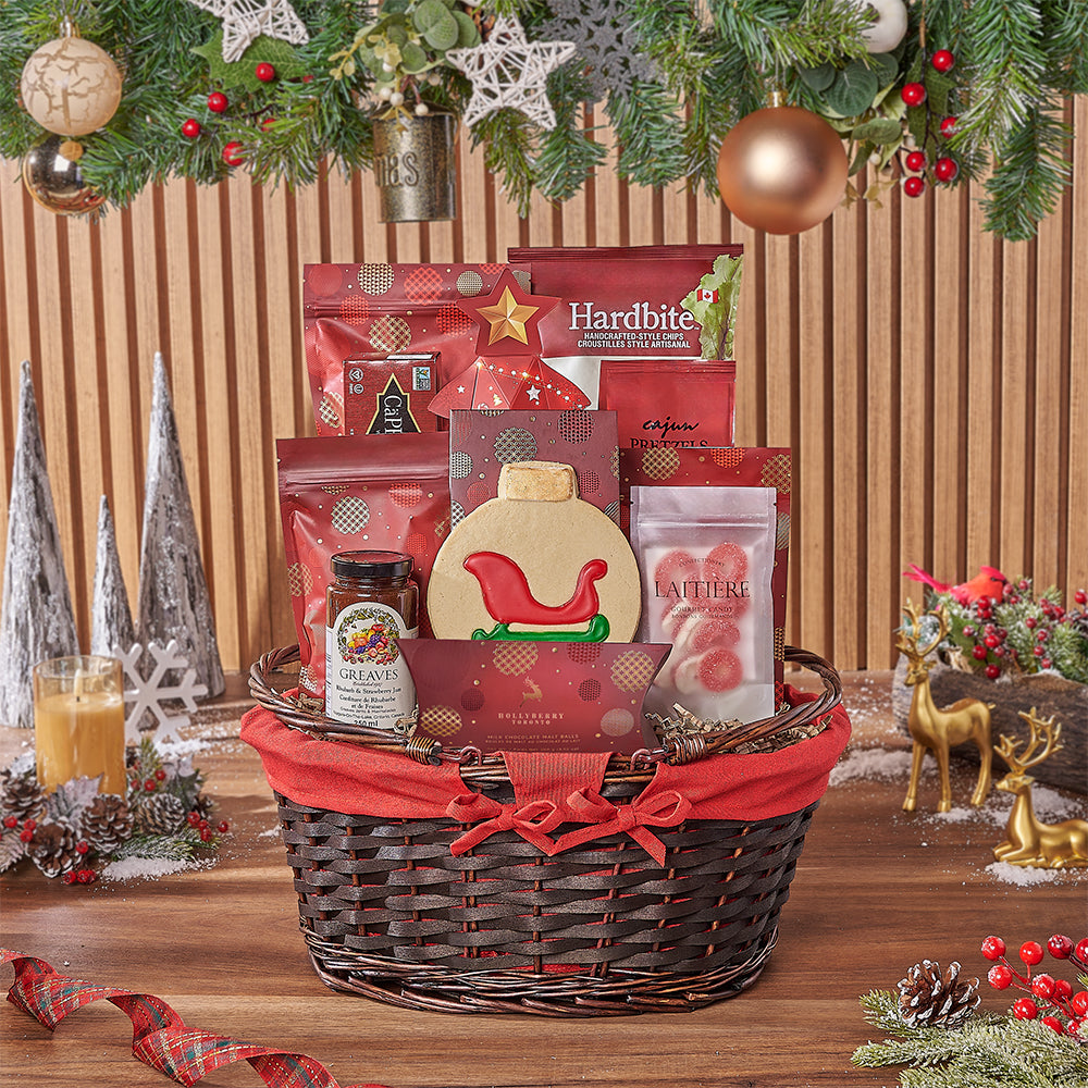 Holiday Snack Gift Basket Oval Wicker – how the gift is presented