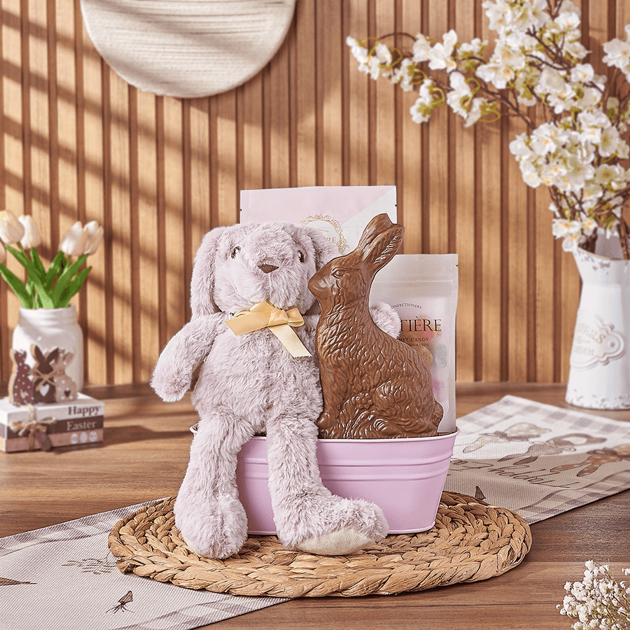 Pink Easter Bunny Gift Basket, chocolate gift, chocolate, easter gift, easter, Maine delivery