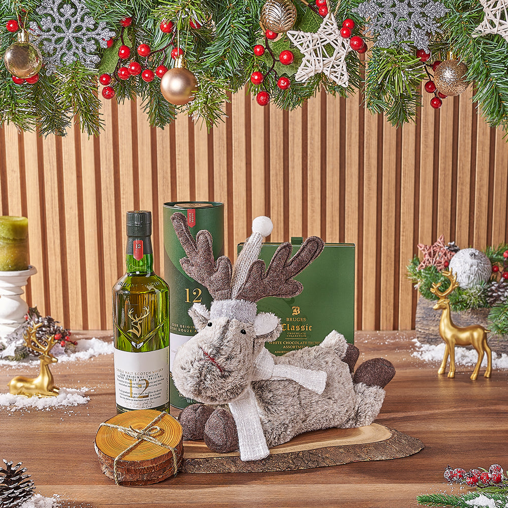 Whiskey Gift Set with Reindeer – how the gift is presented