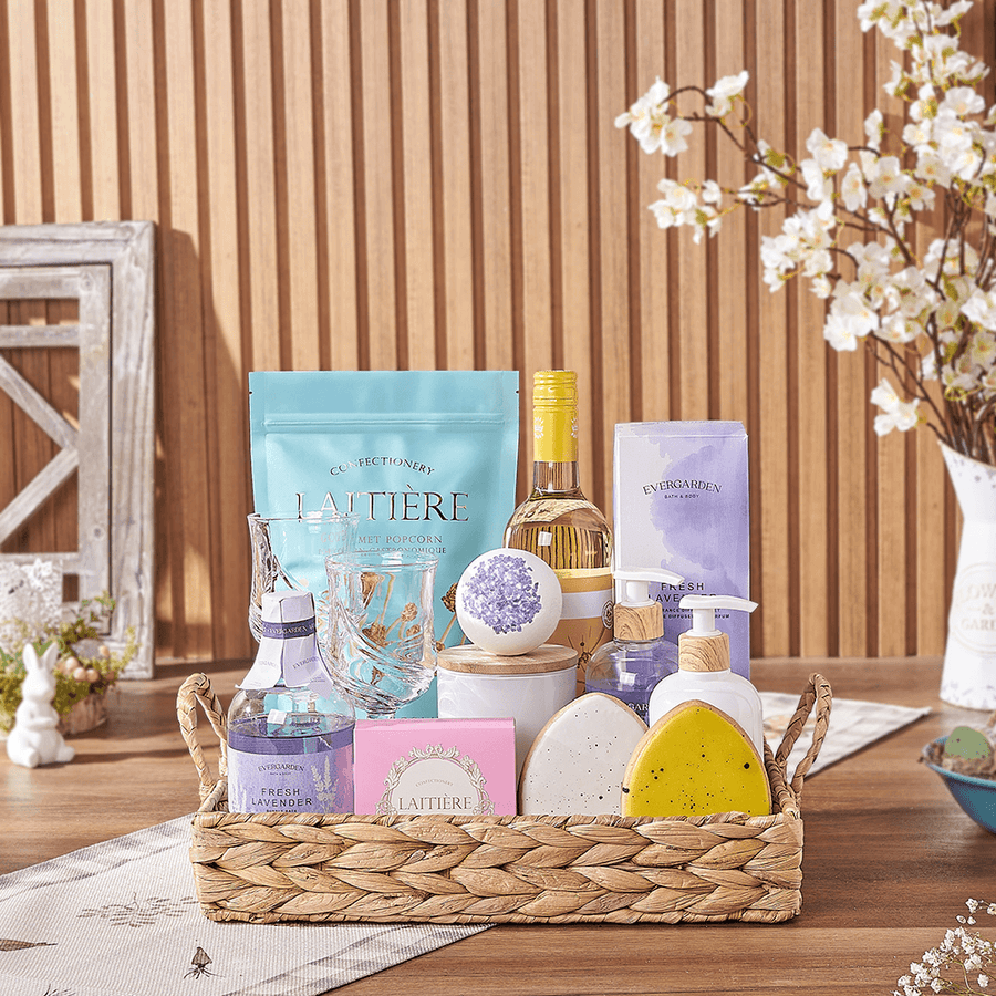 Relaxing Easter Spa & Wine Gift, spa gift, spa, wine gift, wine, easter gift, easter, Maine delivery