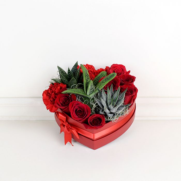 Floral Heart-Shaped Succulent Arrangement – how the gift is presented