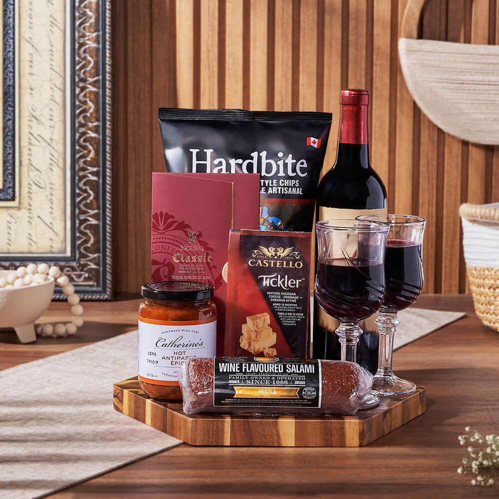 Hexagonal Board Wine Gift Basket – how the gift is presented