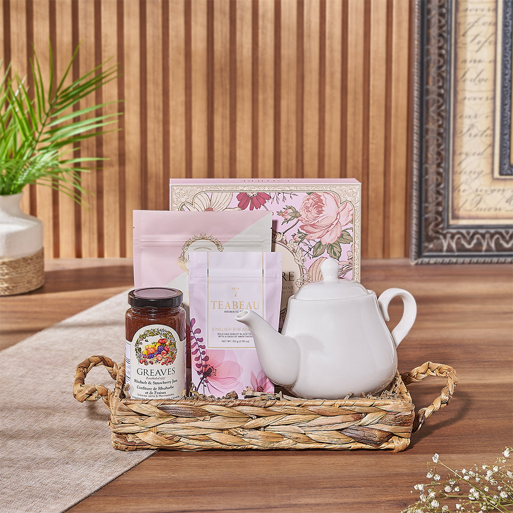 Charming Tea Truffle Gift Basket in Woven Tray – how the gift is presented