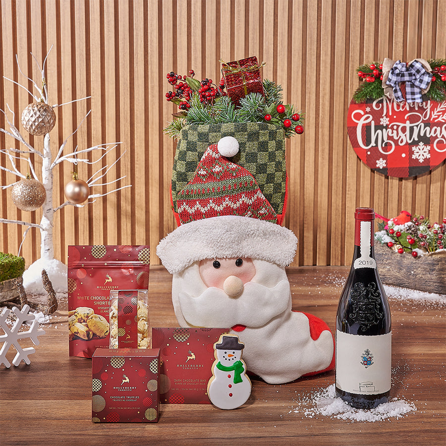 Sweet Stocking & Wine Gift Set, wine gift, wine, chocolate gift, chocolate, Christmas gift, Christmas, Maine delivery