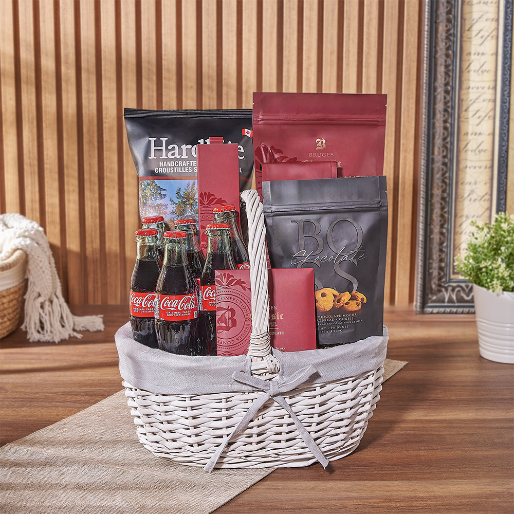 Deluxe Gourmet Snack Gift Basket with Chocolates and Coffee – how the gift is presented