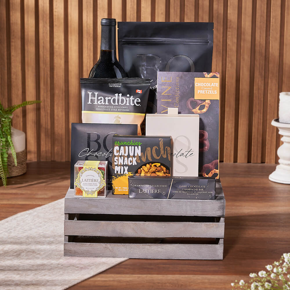 Wine Chocolate Treats Crate – how the gift is presented