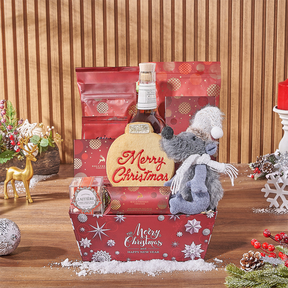Holiday Market Tray Liquor Basket – how the gift is presented