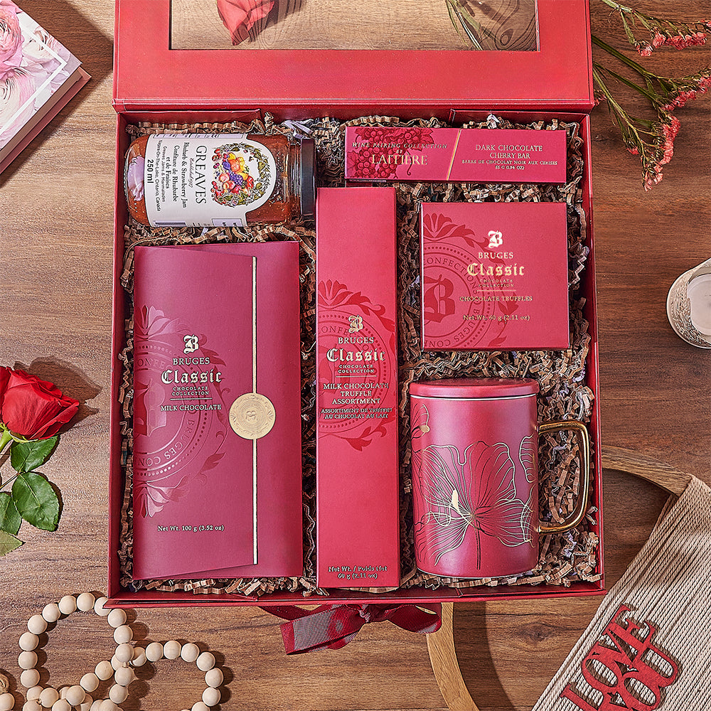 Deluxe Valentine’s Day Gift Box with Artisan Chocolates and Jam – how the gift is presented