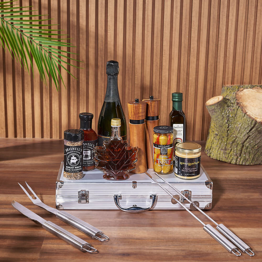 Sparkling Wine and Barbecue Utensil Set – how the gift is presented