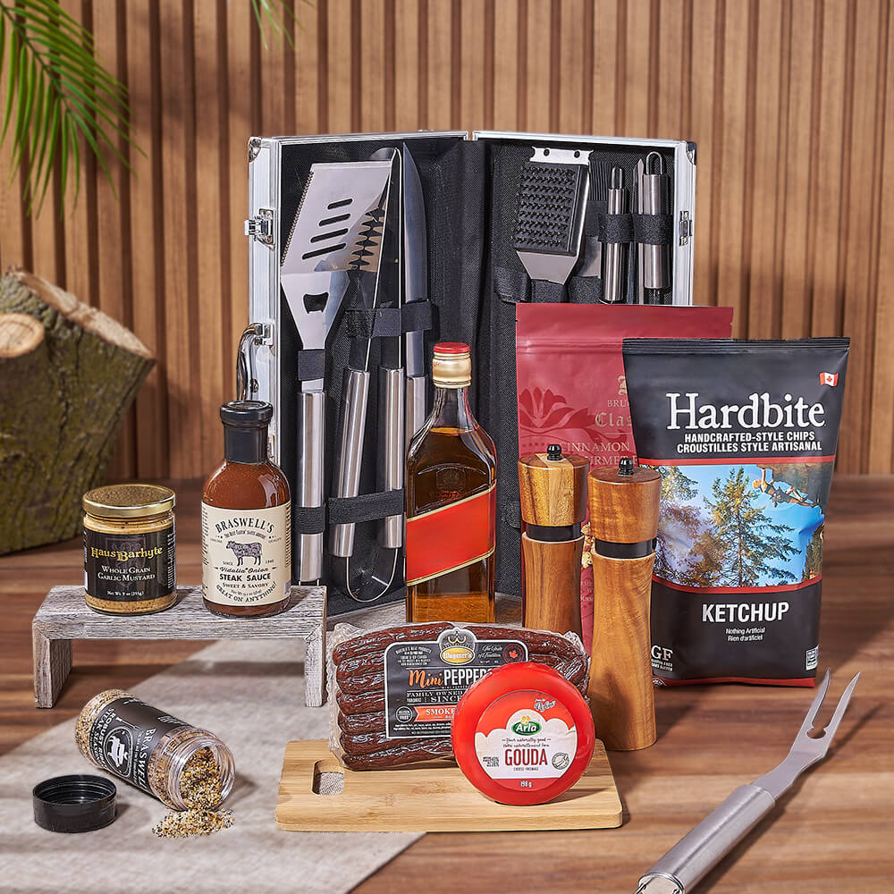 Zesty Barbeque Grill Gift Set with Liquor, Maine – how the gift is presented