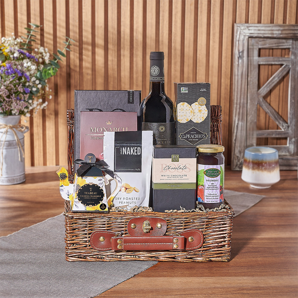 Kosher Wine &amp; Snacks Basket from Maine Baskets - Wine Gift Set - Maine Delivery