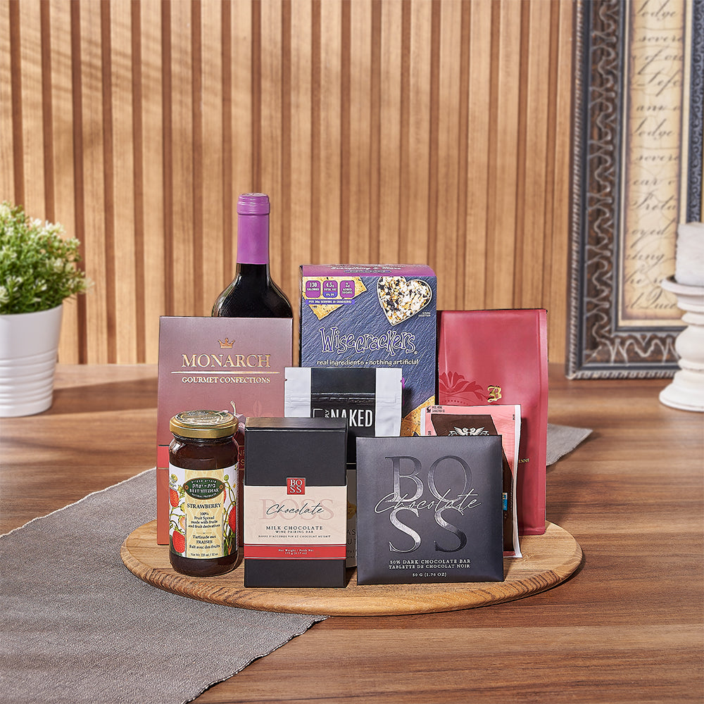 Kosher Wine &amp; Snack Board from Maine Baskets - Wine Gift Basket - Maine Delivery