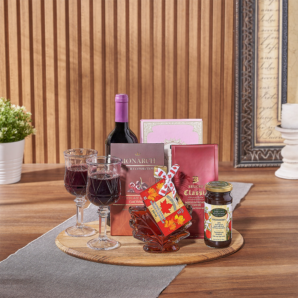 Kosher Wine and Maple Gift Basket – how the gift is presented