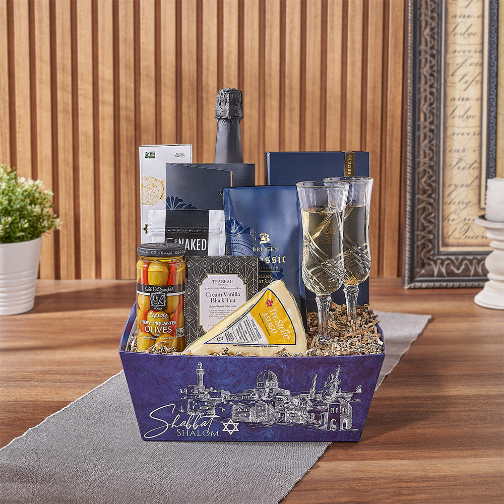 Kosher Champagne &amp; Cheese Basket from Maine Baskets - Champagne Gift Set - Maine Delivery