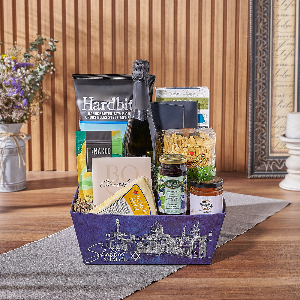 Blue Kosher Sparkling Wine Tray – how the gift is presented