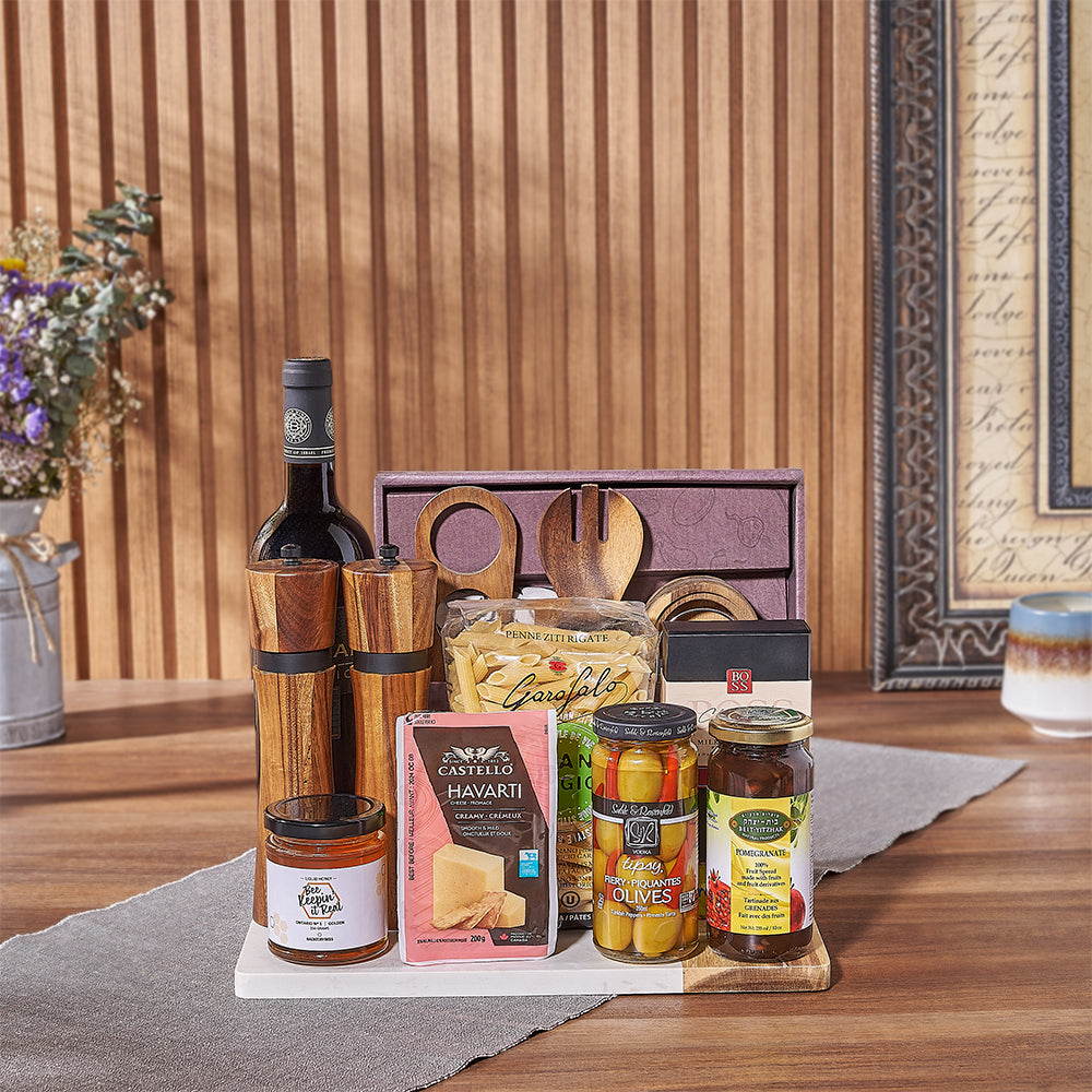 The Hanukkah Kosher Wine &amp; Pasta Basket from Maine Baskets - Maine Delivery 