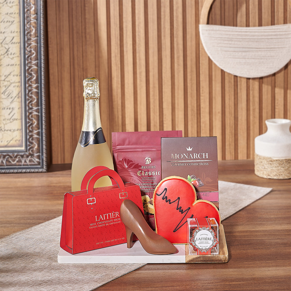 Bubbly &amp; Sweet Valentine’s Gift Basket, champagne gift, champagne, chocolate gift, chocolate, Maine Delivery