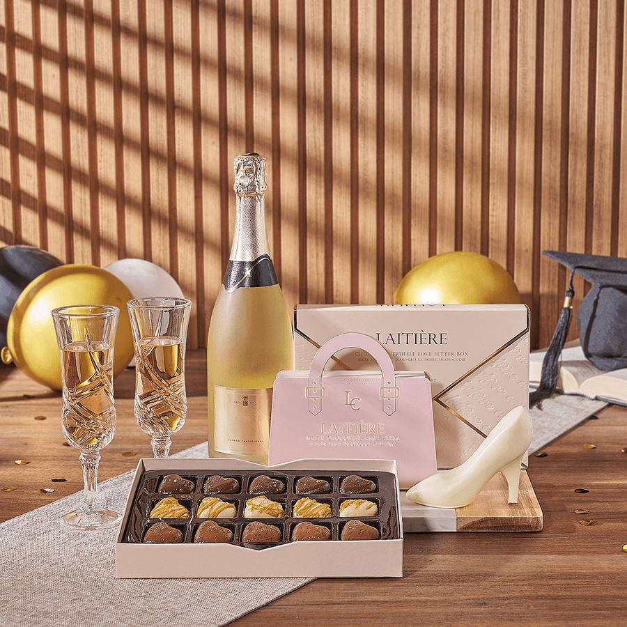 Bubbly Graduation Gift, graduation gift, graduation, chocolate gift, chocolate, champagne gift, champagne, sparkling wine gift, sparkling wine, Maine delivery