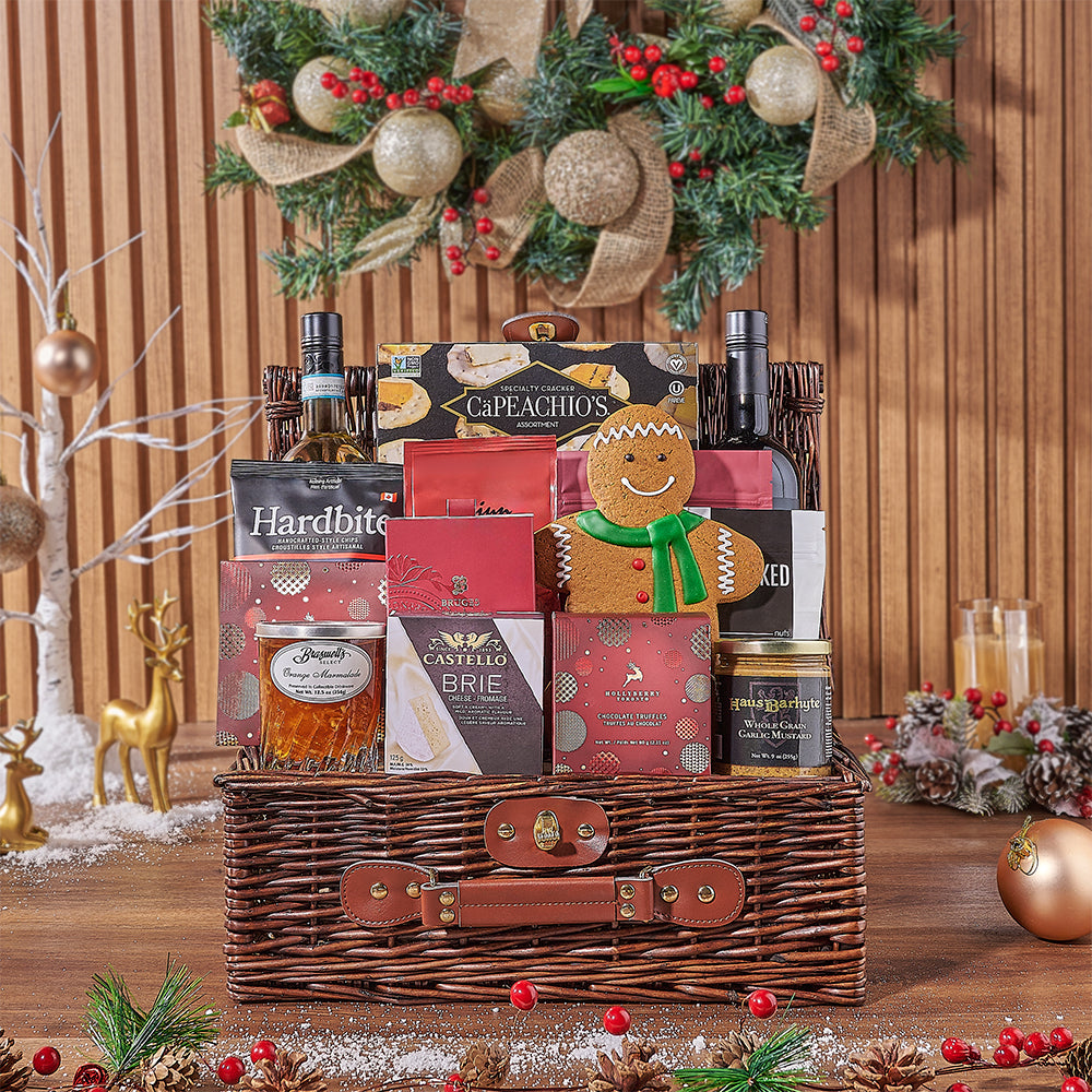 Ample Holiday Wine &amp; Treats Basket, christmas gift, christmas, wine gift, wine, holiday gift, holiday, Maine delivery