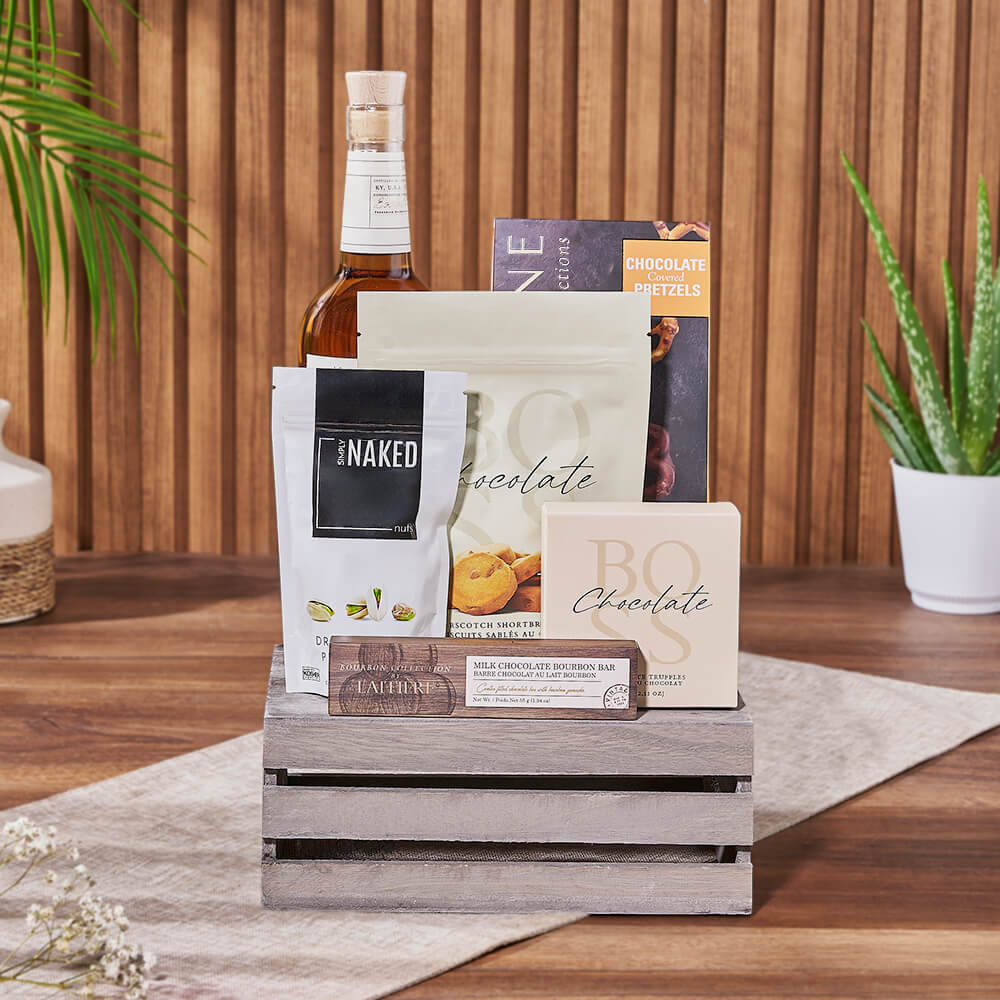 Annex Liquor &amp; Snack Basket, liquor gift, liquor, nuts gift, nuts, Maine Delivery