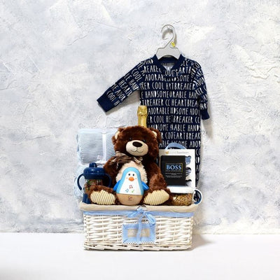 Baby Boy’s Flip N Sip Gift Set With Champagne from Maine Baskets - Maine Delivery