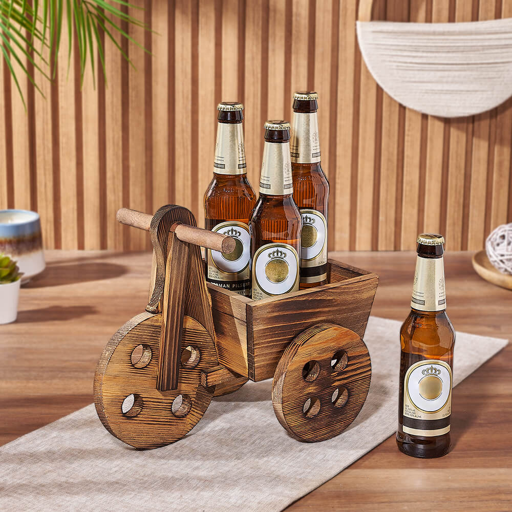 Rustic Wooden Cart Beer Set – how the gift is presented