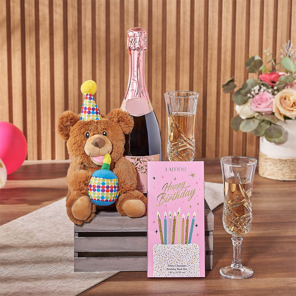 Birthday Bear &amp; Champagne Gift Crate, champagne gift, champagne, birthday gift, birthday, Maine Delivery