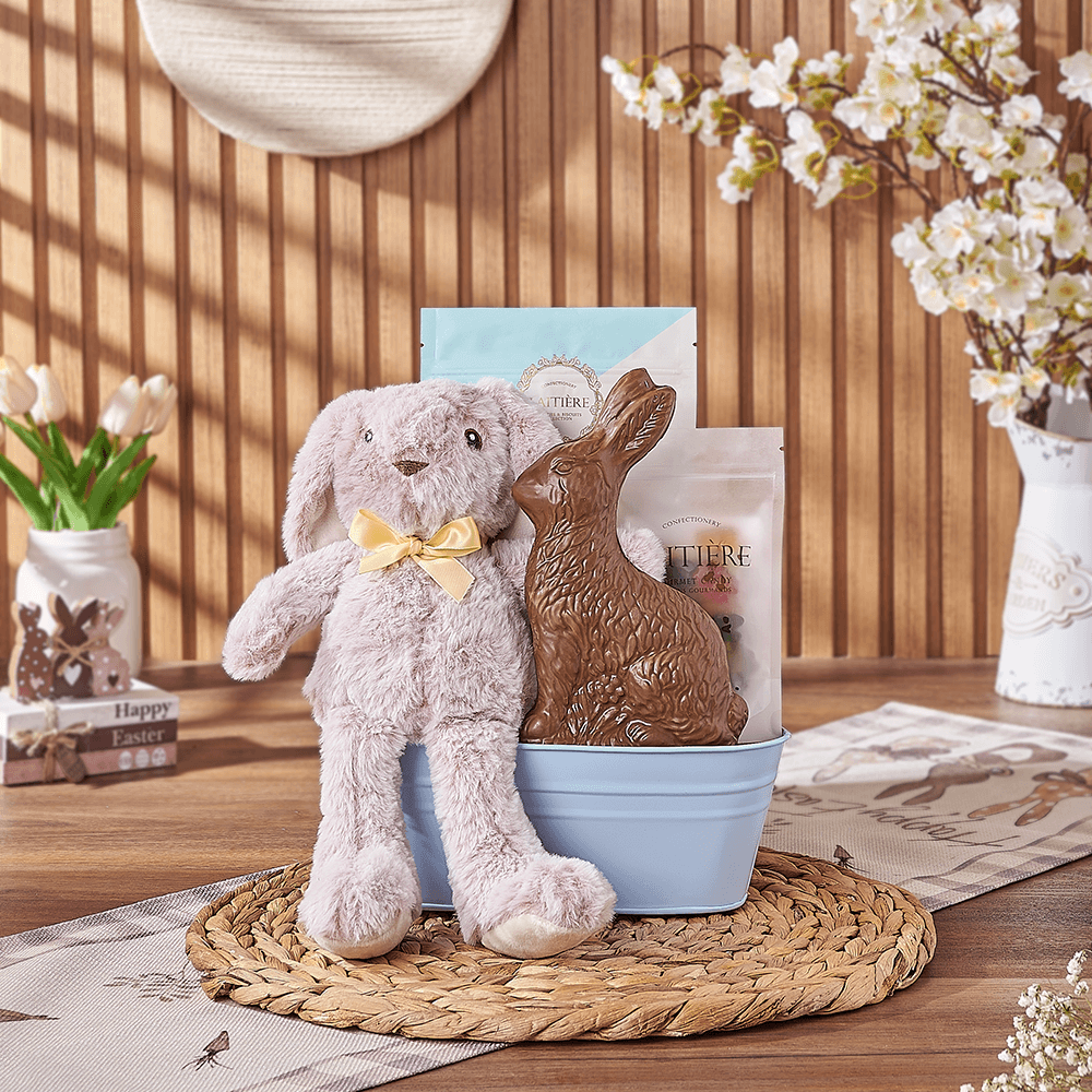 Blue Easter Bunny Gift Basket, chocolate gift, chocolate, easter gift, easter, Maine delivery