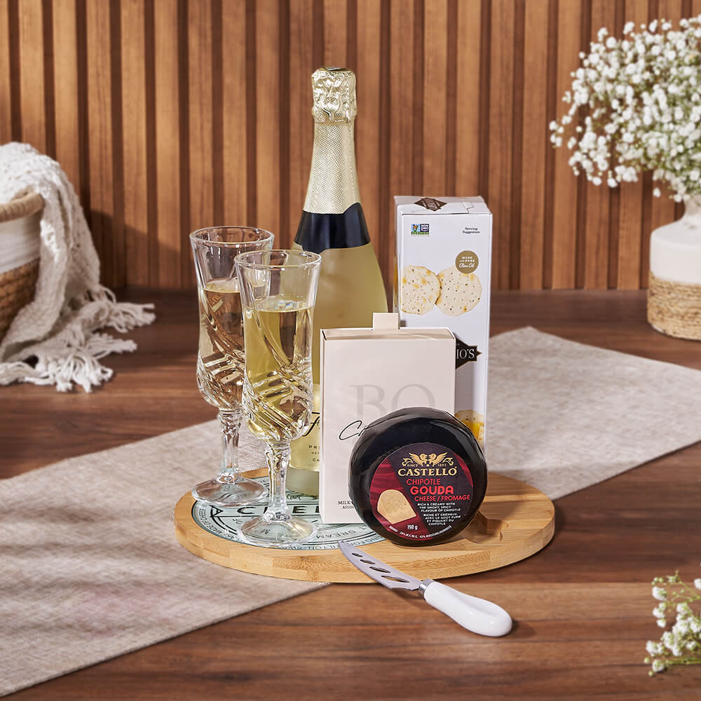 Bubble &amp; Cheese Please Champagne Gift Basket from Maine Baskets - Champagne Gift Set - Maine Delivery