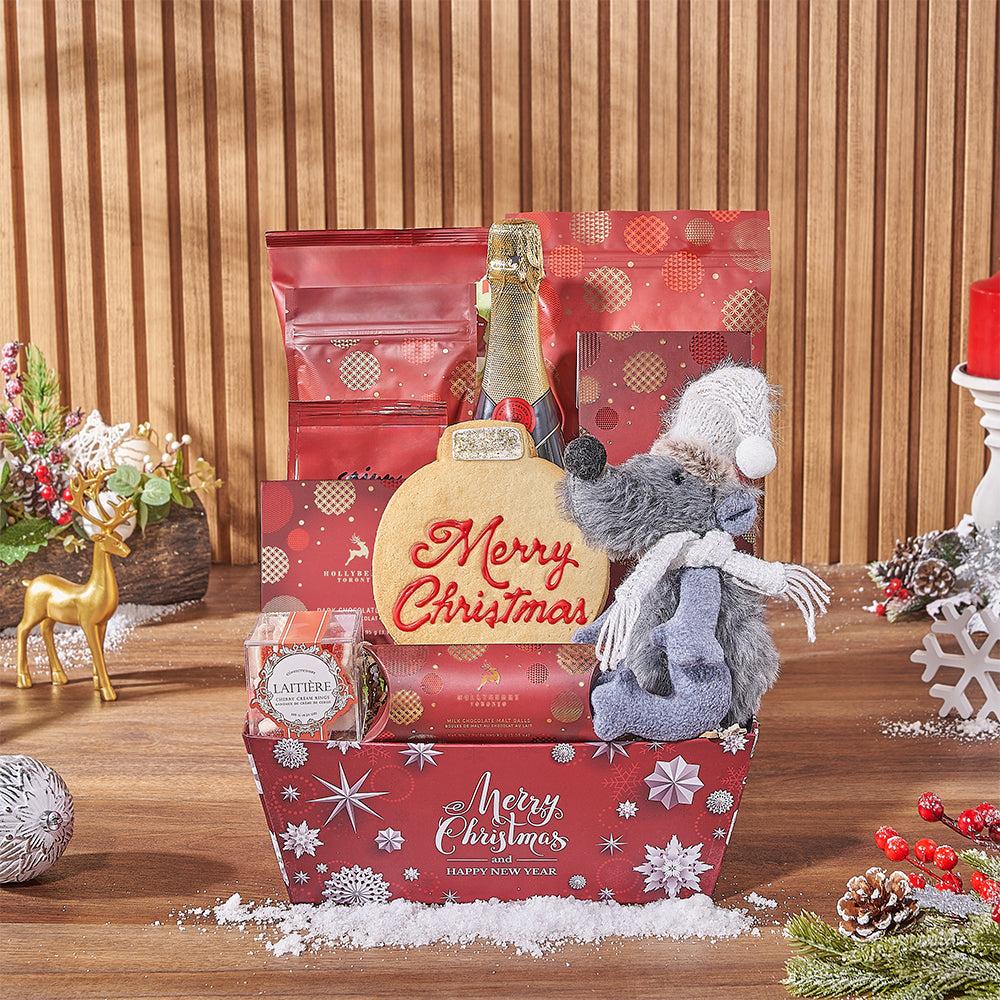 Spread holiday cheer with our Bubbly Holiday Gift Set! Packed with festive treats, this gift is perfect for satisfying any sweet tooth, Maine delivery 