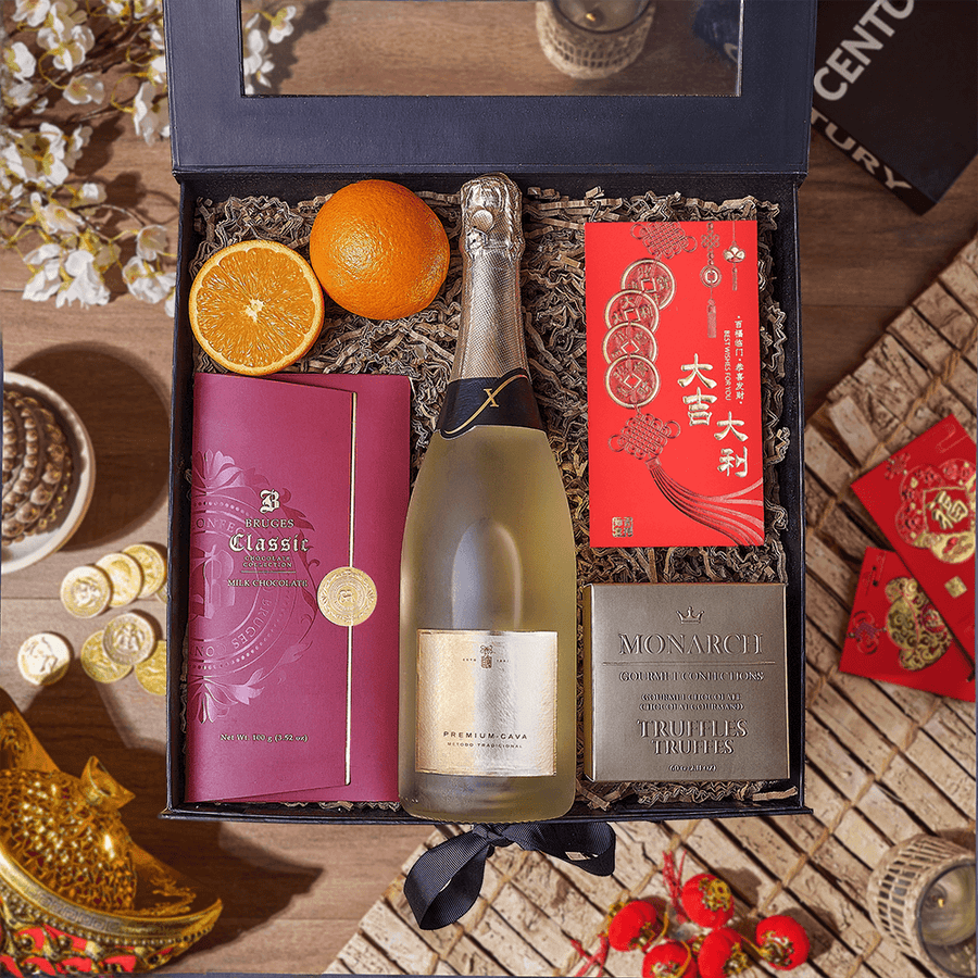 Champagne Chinese New Year Gift Box, chinese new year gift, chinese new year, lunar new year gift, lunar new year, champagne gift, champagne, sparkling wine gift, sparkling wine, Maine delivery
