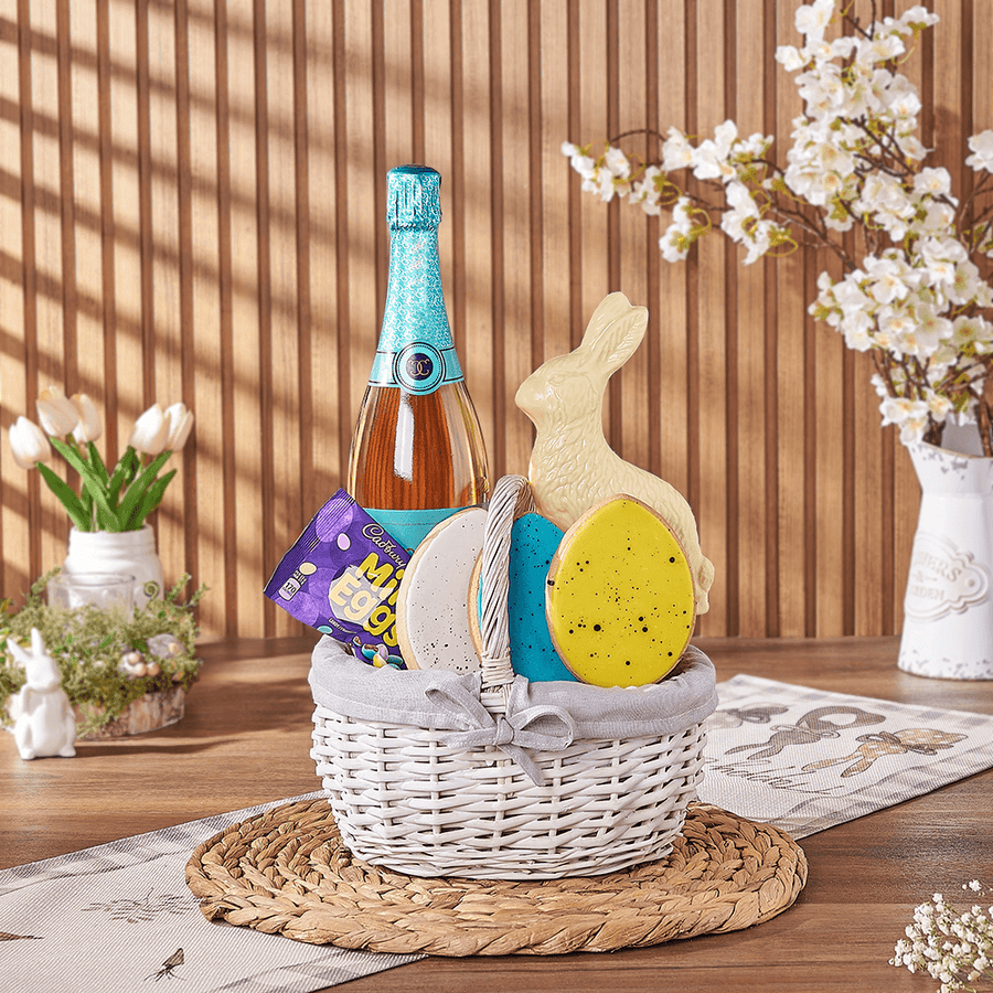 Champagne Easter Basket, easter gift, easter, champagne gift, champagne, sparkling wine gift, sparkling wine, chocolate gift, chocolate, Maine delivery