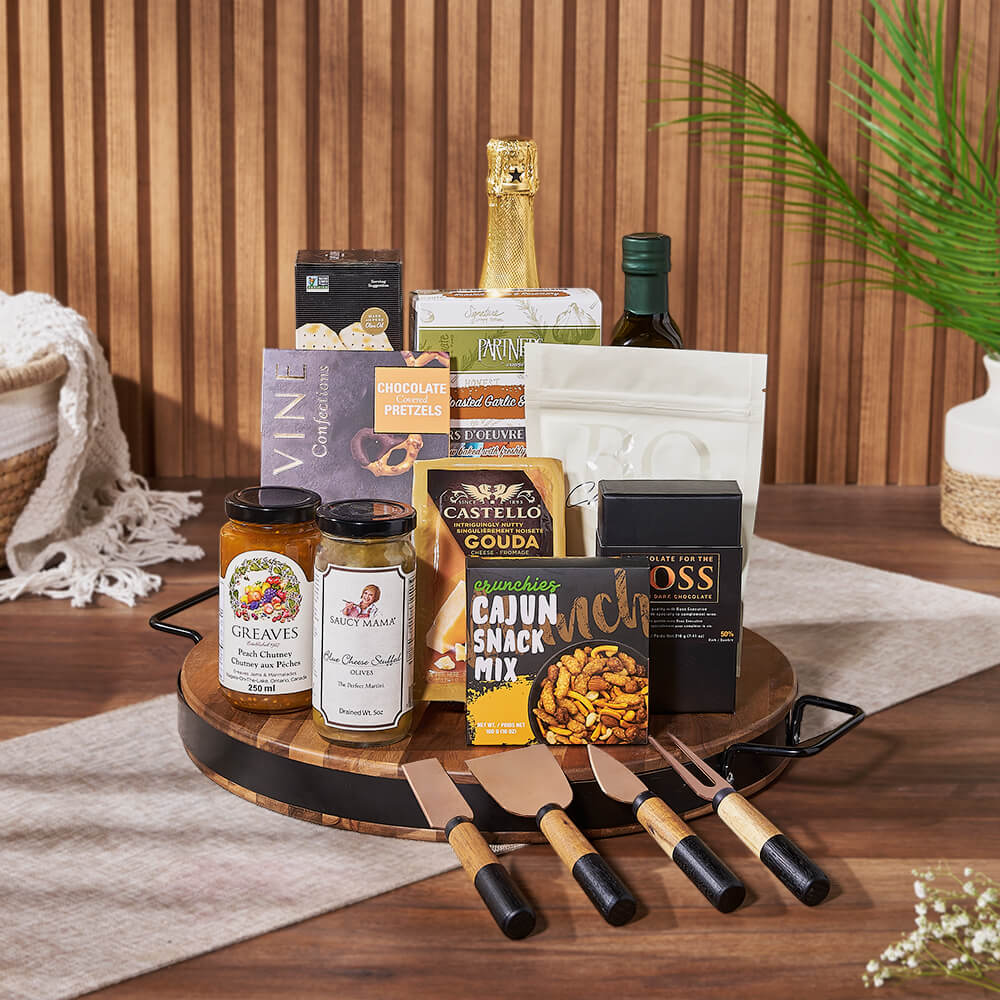 Champagne &amp; Cheese Platter Gift Set from Maine Baskets - Champagne Gift Basket - Maine Delivery