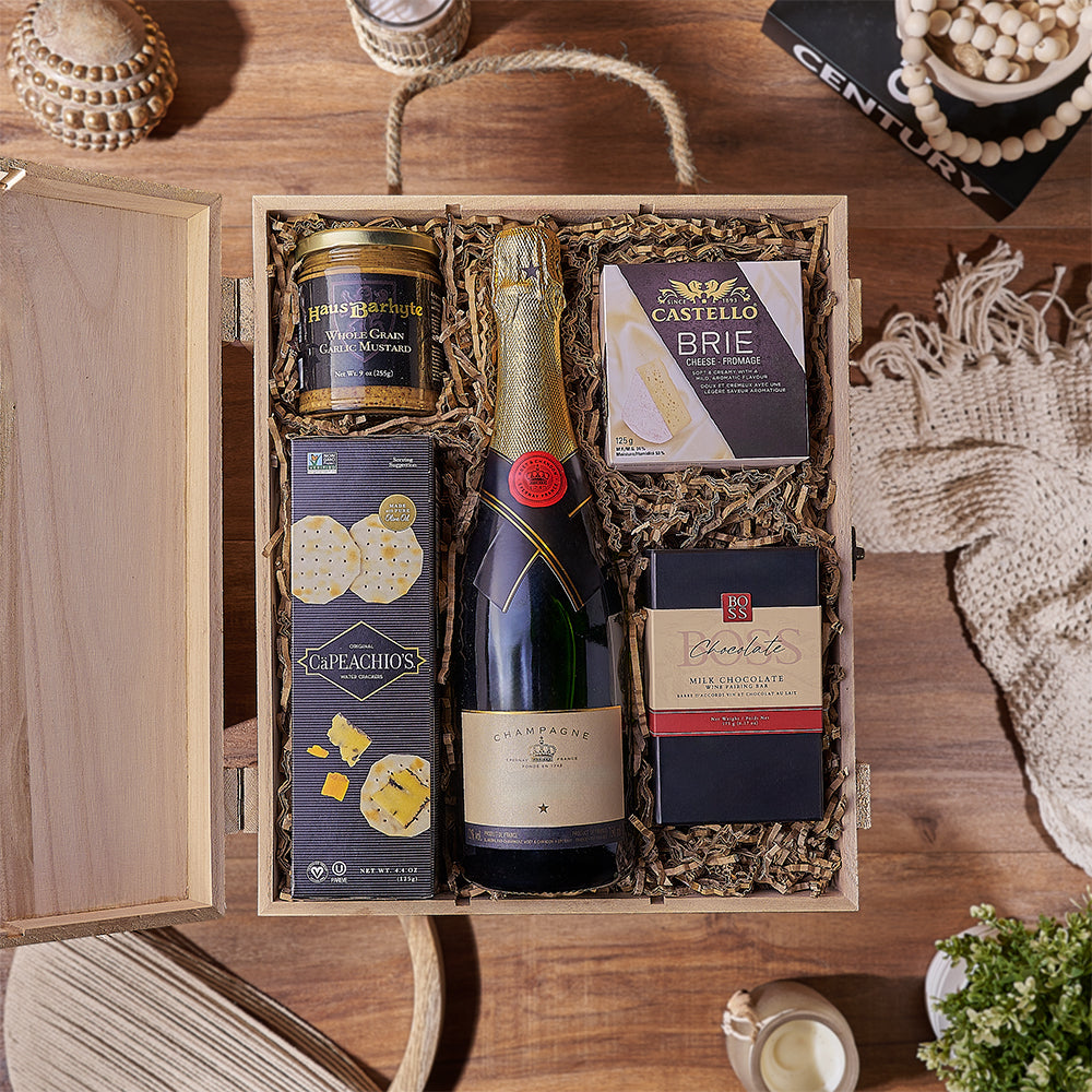 Champagne &amp; Treat Gift Box, champagne gift, champagne, cheese gift, cheese, chocolate gift, chocolate, Maine delivery