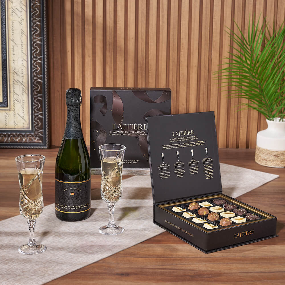 Champagne &amp; Truffles for Two Gift, champagne gift, champagne, sparkling wine gift, sparkling wine, chocolate gift, chocolate, Maine delivery